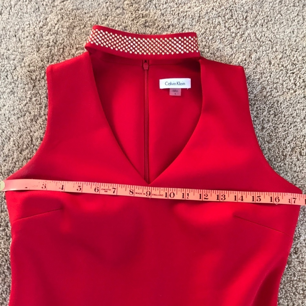 CALVIN KLEIN Size 6 red bling collar bodycon dress - Picture 6 of 8